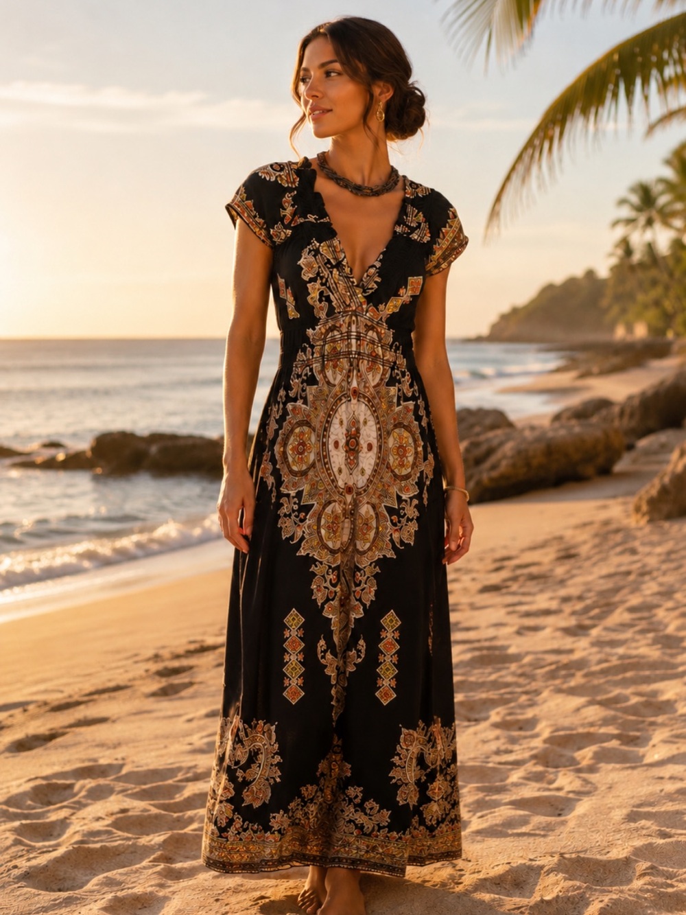 Black and Gold Embellished Maxi Dress❤️S